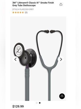 3M™ Littmann® Classic III™ Smoke Finish Grey Tube Stethoscope 5873, 27"